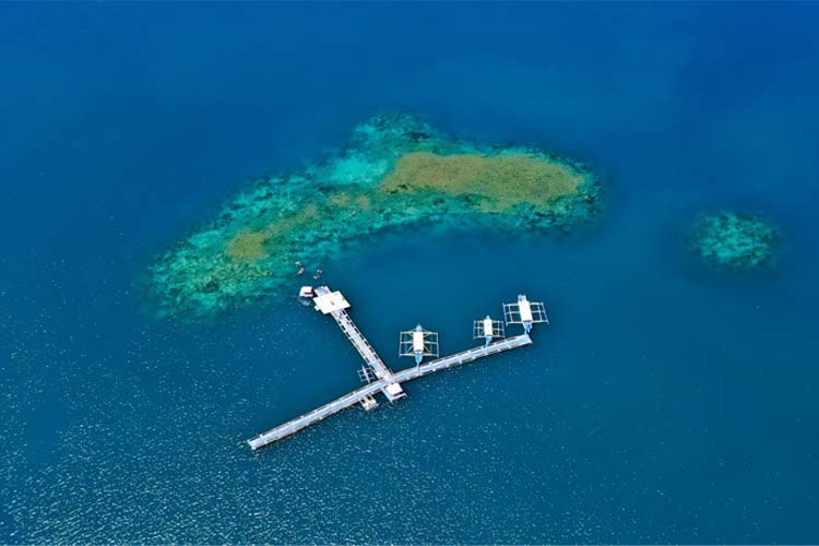 (An aerial drone shot of the Pambato Reef)